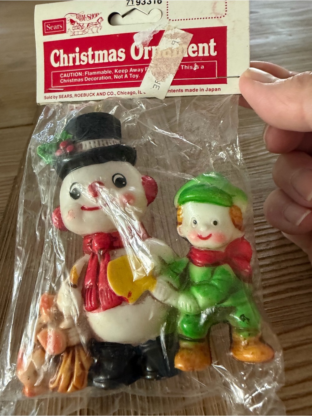 Vintage Sears Trim Shop Plastic Ornament Snowman Made in Japan